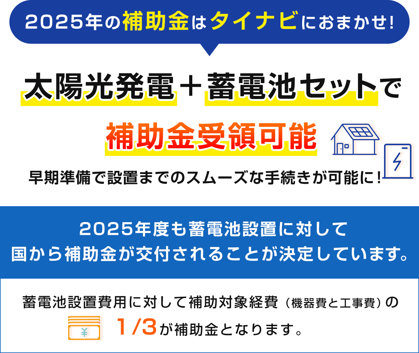 太陽光発電＋蓄電池セットで補助金受領可能